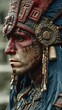 © Georg - Indigenous warrior in traditional attire and makeup at a cultural event in a historical setting