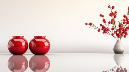 Poster - Clean, bold image of three red jars with reflections, perfectly spaced