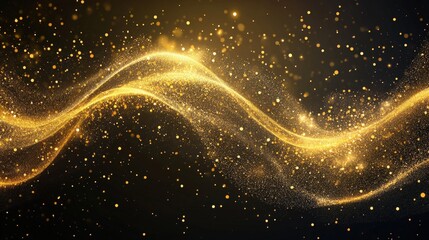 Poster - a radiant golden glitter trail forming an abstract flowing wave pattern