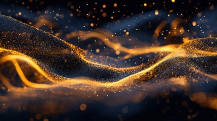 Poster - a radiant golden glitter trail forming an abstract flowing wave pattern