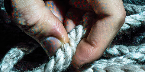 Poster - Fingers Manipulating Off-White Rope