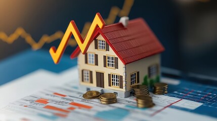 Poster - A real estate market graph with an upward arrow, illustrating rising property rates