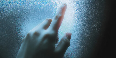 Poster - Human Hand Touching Condensation-Covered Surface