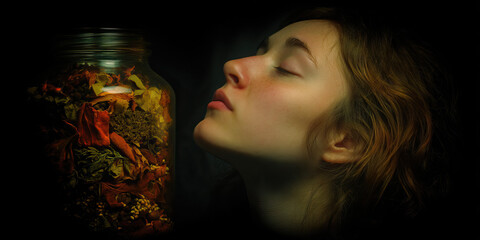 Poster - Woman and Jar of Dried Botanicals