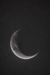 Wall Mural - Bright crescent moon dominates the inky black night sky , moon, moonlight, lunar