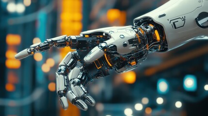 Leinwandbilder - A robotic hand in mid-air, assembling itself through AI-driven nanotechnology.