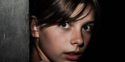 Poster - Close-up Portrait of a Girl's Face Partially in Shadow