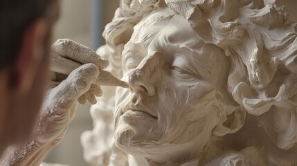 Poster - A sculptor carefully carving a marble statue, revealing the fine details of the figure