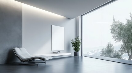 Poster - A sleek glass frame with a transparent border, reflecting soft light in a modern setting
