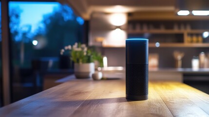 Poster - A smart home shopping experience, where a person orders groceries using voice commands on a digital assistant.