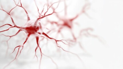 Poster - Vibrant Neuron Network: Captivating an intricate network of neurons, illuminated with a crimson glow. Witness the complex dance of interconnected brain cells, symbolizing thought, memory.