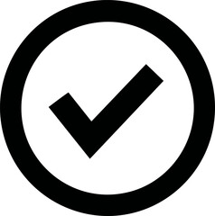 Poster - Black check mark inside a circle symbol of approval. Vector illustration