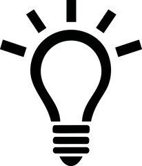 Leinwandbilder - Stylized black light bulb icon with radiant lines on white background. Vector illustration