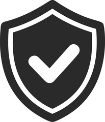 Poster - Black and white shield icon with a check mark symbol representing security. Vector illustration