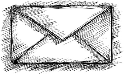 Fototapete - Black and white sketch of a closed envelope with artistic crosshatch shading. Vector illustration
