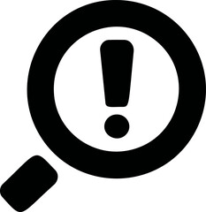 Poster - Black magnifying glass with exclamation point concept of alert. Vector illustration