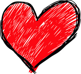 Poster - Red doodle heart with sketchy black outline illustration. Vector illustration