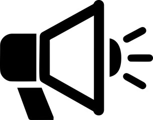 Poster - Black and white megaphone icon with sound waves in minimalist style. Vector illustration