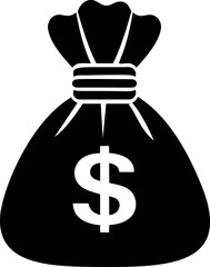 Poster - Black silhouette of a money bag with dollar sign on white background icon. Vector illustration