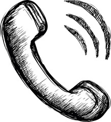Poster - Sketch of a telephone handset with sound waves indicating communication. Vector illustration