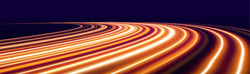 Leinwandbilder - Neon yellow color glowing lines background, high-speed light trails effect. Expressway in long delay, with car lights at night on autobahn. 