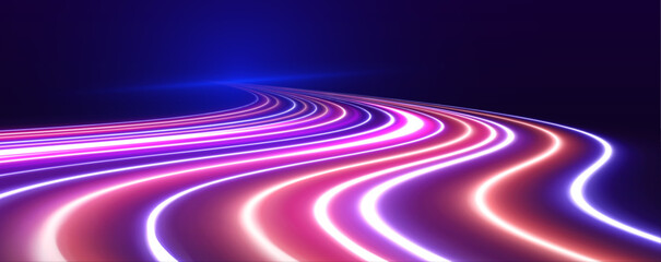 Fototapete - Abstract light lines of movement and speed with purple color sparkles. Laser beams luminous abstract sparkling isolated on a transparent background. Abstract neon color glowing lines background.	
