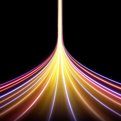 Fototapete - Light trail wave, fire path trace line, car lights, optic fiber and incandescence curve twirl. High speed road in night time abstraction. Sport car is made of polygons, lines and connected dots.	