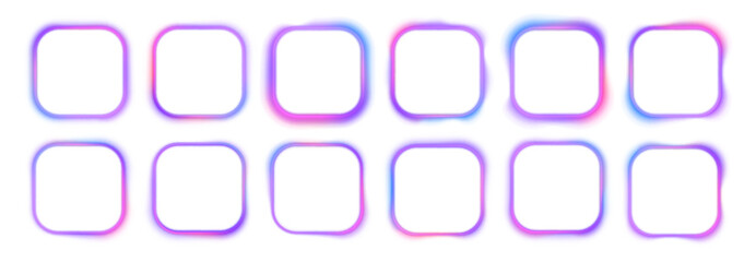 Poster - Gradient pink purple blue color. Isolated on transparent background. PNG. Set of glowing neon square lamps isolated on white background with copy space.