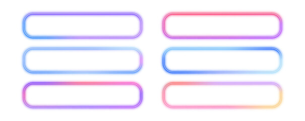 Poster - Gradient neon frames with bright light, led rectangular borders on white background in PNG format. Abstract background with space for your text. 
