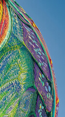 Poster - Close-up of vibrant, multicolored textile texture, showing intricate detail and varied patterns.  Represents artistry, creativity, and unique design, ideal for artistic or textile backgrounds