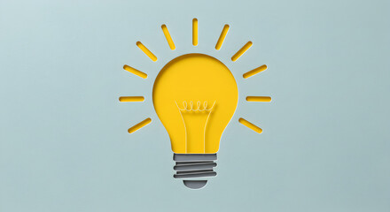 Poster - Yellow Lightbulb Symbolizing Idea Generation and Creative Thinking on Neutral Background