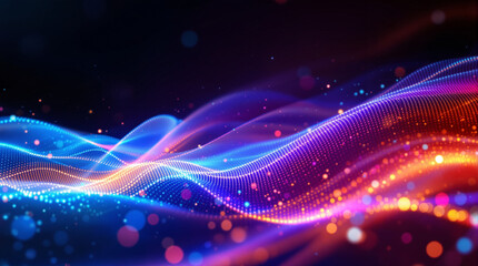 Poster - Digital Wave Serenity: A mesmerizing display of vibrant, flowing digital waves, a symphony of color and light, creating a sense of dynamic movement and modern elegance.