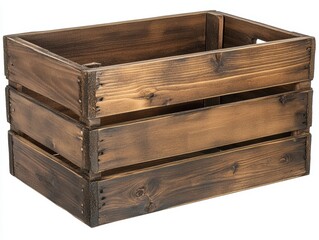 Poster - Rustic wooden crate with brown stain offering versatile storage solution and natural aesthetic for home decor and organization in a bright studio shot