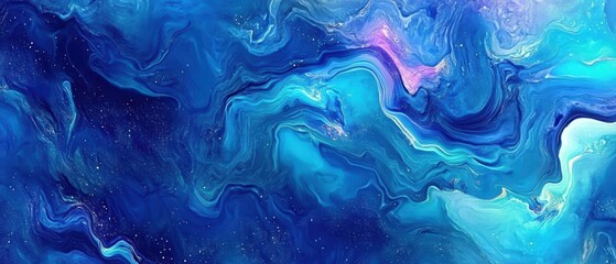 Poster - Mesmerizing abstract painting with swirling shades of blue and turquoise evoking ocean depths and cosmic nebula creating a sense of depth and mystery