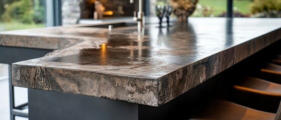 Aufkleber - Elegant granite kitchen countertop interior design featuring rustic texture and modern details