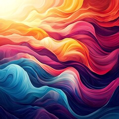 Wall Mural - Colorful Waves Illustration, Dynamic Swirls Artwork, Fluid Shapes with Line Details