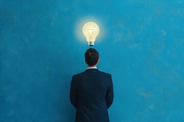 Poster - Businessman finding innovative smart business solutions with glowing lightbulb