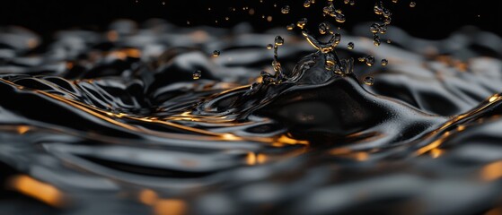 Poster - Abstract liquid in dark ambiance with orange reflections captures visual artistic texture detail wave splash