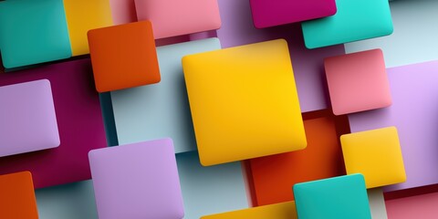 Poster - A colorful image of squares in various colors. The squares are arranged in a way that creates a sense of depth and dimension. The image is vibrant and lively, with a playful and creative feel