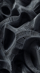 Poster - Abstract grayscale image of a complex, three-dimensional structure resembling a woven or lattice pattern, creating a dynamic and textured visual, ideal for design backgrounds