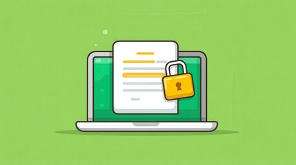 Poster - Illustration of a laptop with a locked document on the screen, symbolizing data security and online privacy.