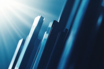 Poster - Abstract blue geometric structures illuminated by sunlight, creating a modern atmosphere