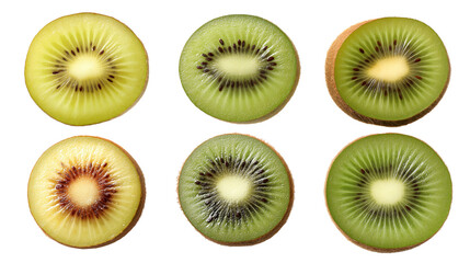 Wall Mural - Vibrant slices of kiwi fruit isolated on white transparent background