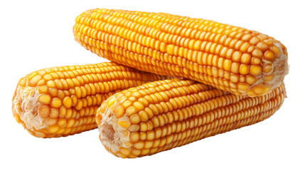 Wall Mural - Three ears of corn stacked isolated on white transparent background