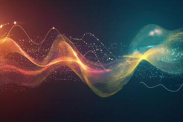 Poster - abstract colorful wave patterns with glowing particles creating a dynamic digital background