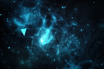 Poster - Abstract digital background featuring interconnected blue lines and glowing particles