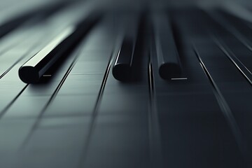 Poster - Abstract composition of dark metallic rods creating depth and texture in a minimalistic setting