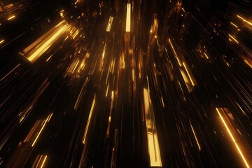 Poster - Abstract golden light streaks creating a dynamic visual effect in a dark environment