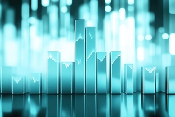 Poster - Abstract representation of digital data with glowing blue bars and blurred background