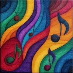 Poster - Abstract Colorful Music Notes Artwork with Wavy Lines and Vibrant Hues